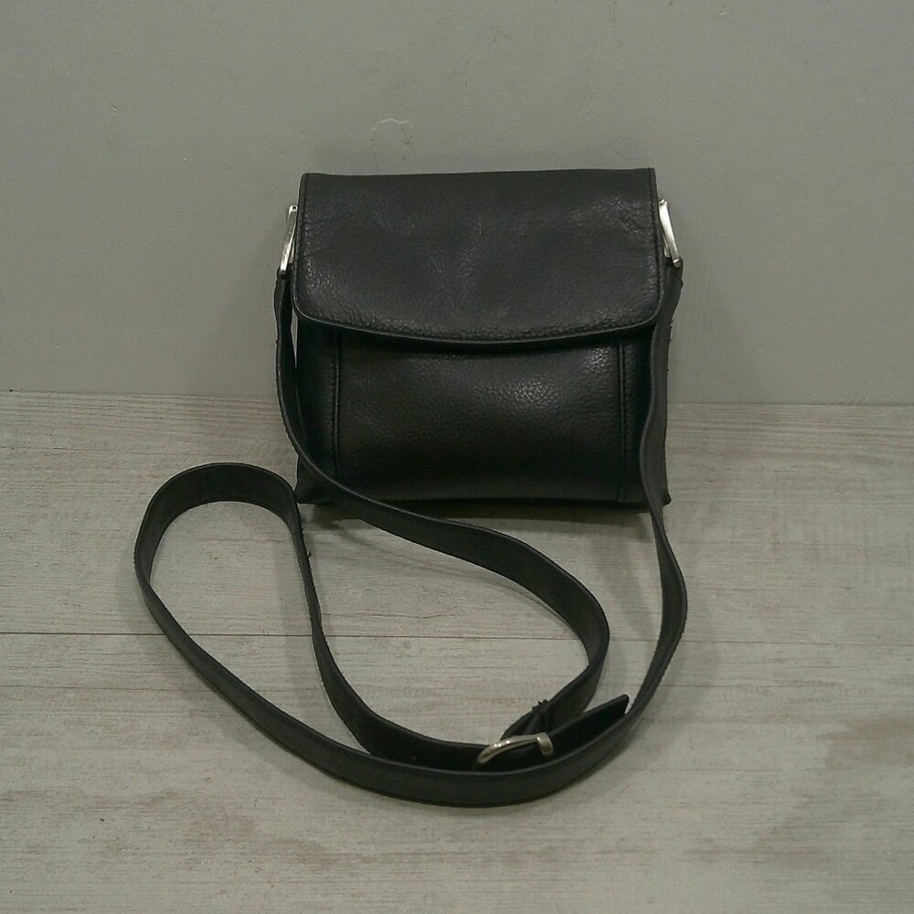 St. John's Bay Vintage Minimalist Black Leather crossbody Silver Toned Hardware - Picture 1 of 11